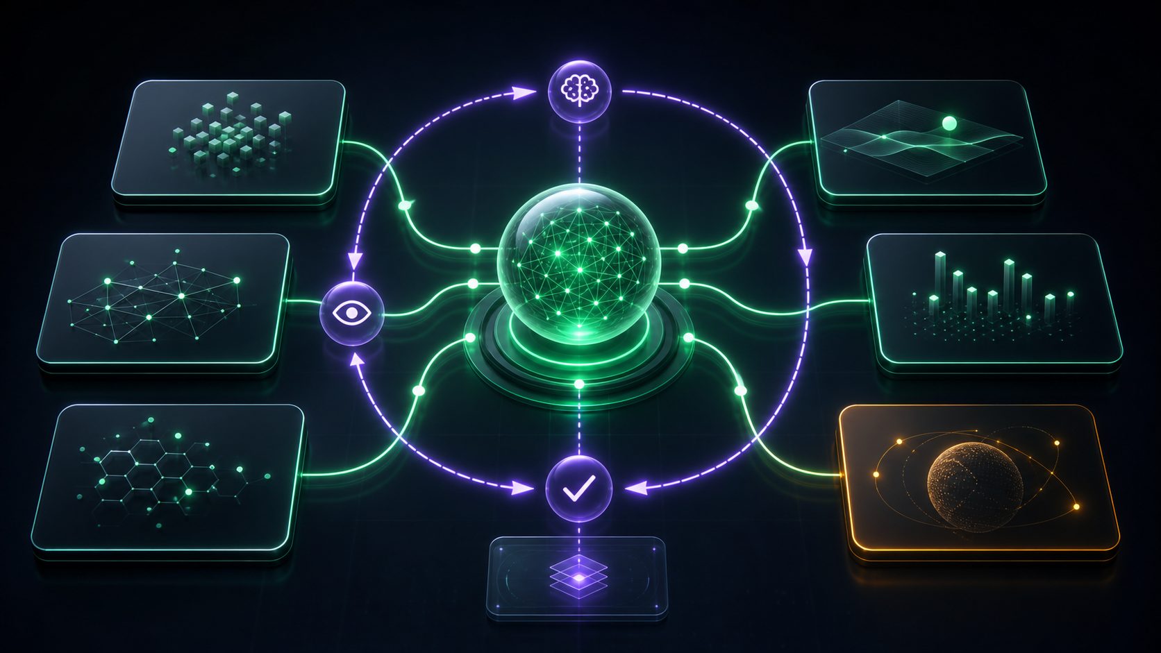 AI agent at the centre routing queries to multiple specialised tools — semantic search, kD-Tree, medical filter, web search