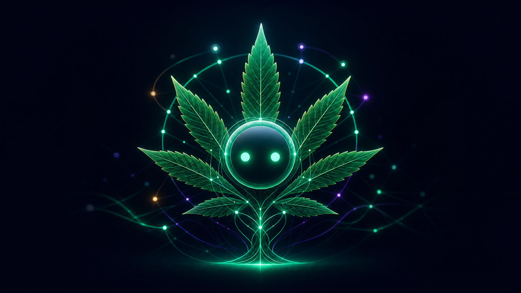 Alfy the botanical AI — a glowing cannabis intelligence avatar at the intersection of plant science and machine learning